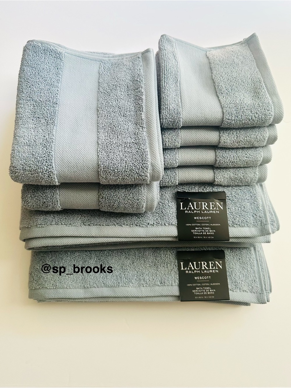 🎁8PC LAUREN Ralph Lauren Wescott Bath Towel Set - Stonewash Blue - 8 Pieces